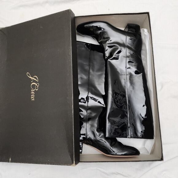 NEW J. Crew Italian Leather Knee High Black Patent Leather Tall Boot 10.5 - Picture 12 of 13